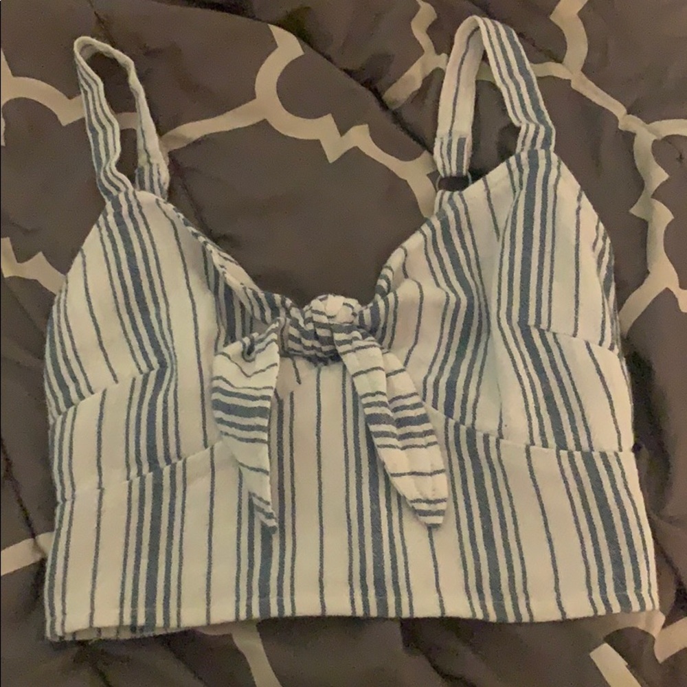 Blue and white striped crop top